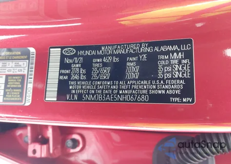 2022 Hyundai Tucson Sel z USA, uszkodzony, nr VIN 5NMJB3AE5NH067680